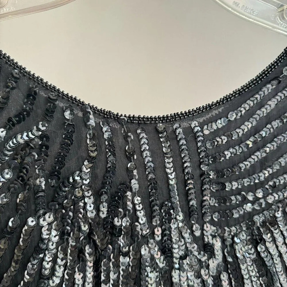 Vintage Frank Usher  Black All Over Sequin Sparkly Half Sleeve Top S - Picture 3 of 7